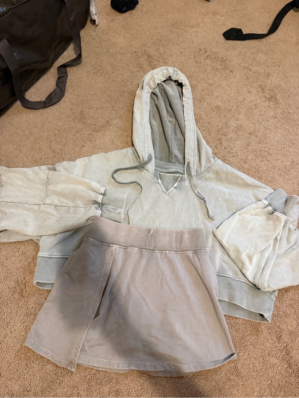Women’s Washed Gray Hoodie and Taupe Skirt Set
